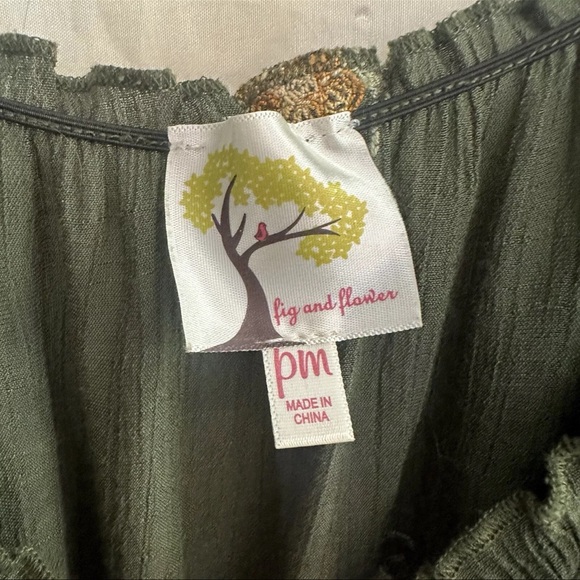 Anthropology Fig And Flower Maxi Dress Womens Size Medium Green Embroidered - Picture 3 of 9